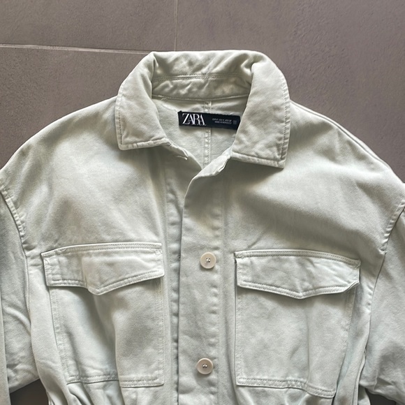 Zara denim oversized jacket w waist tie in green NWOT - Picture 5 of 17